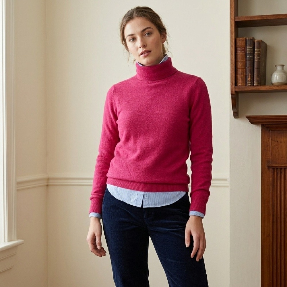 Brooks Brothers Womens Sweater Sweater Pink Pure Cashmere Turtleneck Prep Luxury